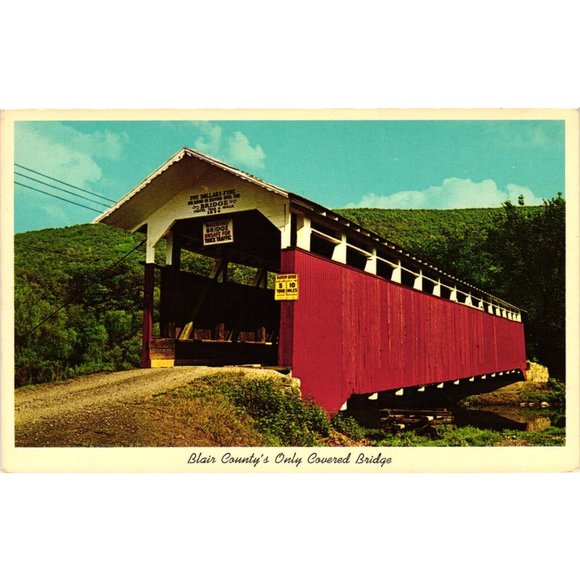 Fuoss Mills Covered Bridge Postcard Travel Souvenir Unposted Blair County PA - Picture 1 of 2